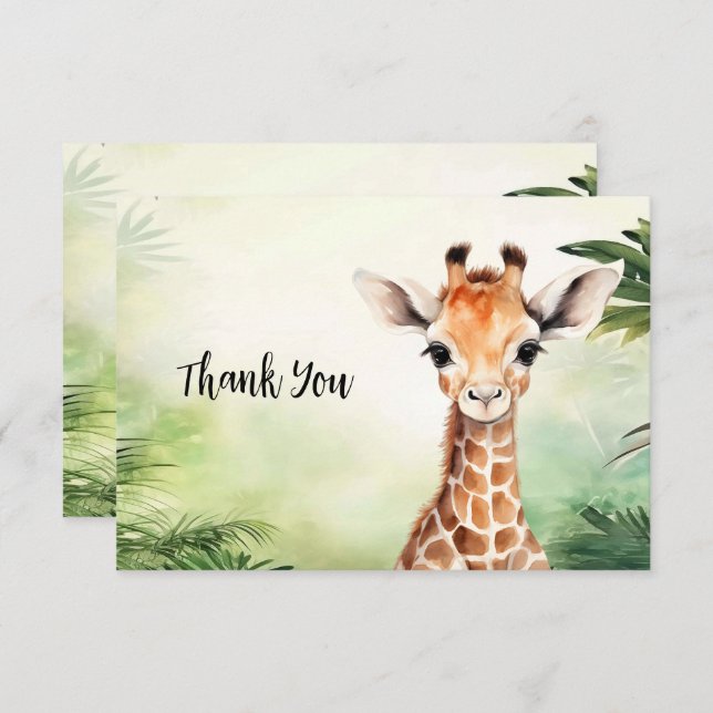 Tarjeta De Agradecimiento Cute Giraffe Jungle Baby Shower Party Beautiful (Anverso / Reverso)