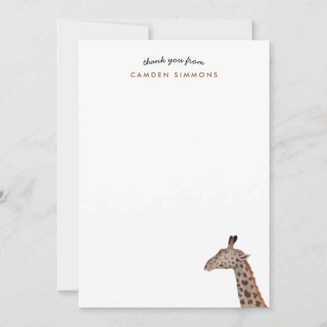 Tarjeta De Agradecimiento Cute Giraffe Kids Stationary (Anverso)