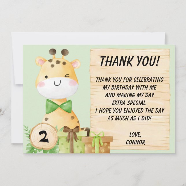 Tarjeta De Agradecimiento Cute Giraffe Para Los Pequeños (Anverso)