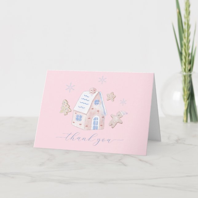 Tarjeta De Agradecimiento Cute Girl Gingerbread Village Baby Shower (Anverso)