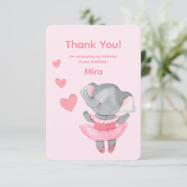 Tarjeta De Agradecimiento Cute Girly Elephant Ballerina Birthday Party 