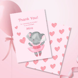 Tarjeta De Agradecimiento Cute Girly Elephant Ballerina Birthday Party 
