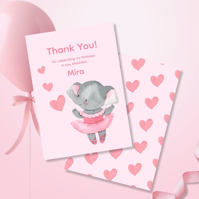 Tarjeta De Agradecimiento Cute Girly Elephant Ballerina Birthday Party  (Subido por el creador)