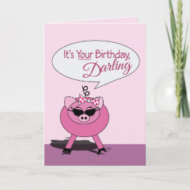 Tarjeta De Agradecimiento Cute Girly Pig es tu carta de cumpleaños