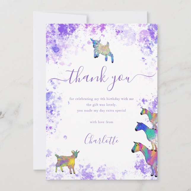 Tarjeta De Agradecimiento Cute Goats Farm Birthday Party Thank You (Anverso)