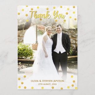 Tarjeta De Agradecimiento Cute Gold Confetti Gracias Boda.