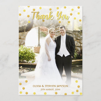 Tarjeta De Agradecimiento Cute Gold Confetti Gracias Boda.