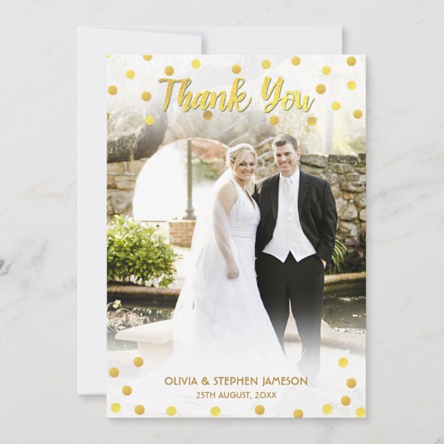 Tarjeta De Agradecimiento Cute Gold Confetti Gracias Boda. (Anverso)