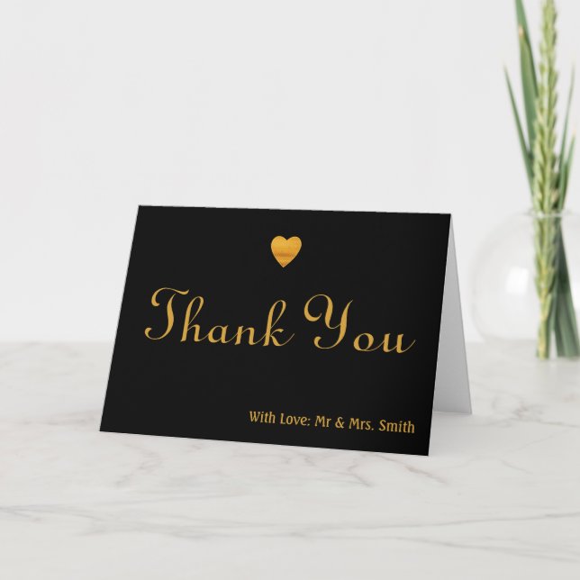 Tarjeta De Agradecimiento Cute Gold Heart Gracias (Anverso)