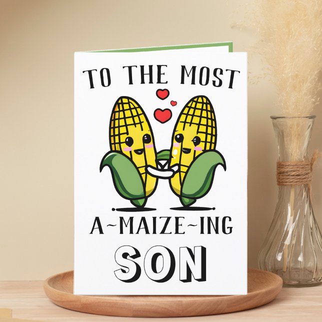 Tarjeta De Agradecimiento Cute gracioso maíz maíz Pun son feliz cumpleaños (cute corn on the cob birthday card for son)