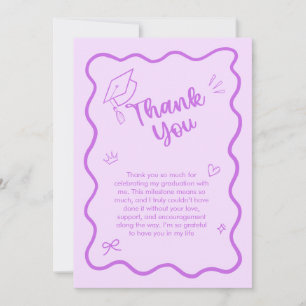 Tarjeta De Agradecimiento Cute Graduation Borde Ondulado Rosa de Moda