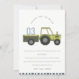 Tarjeta De Agradecimiento Cute Green Blue Farm Tractor Niños de cualquier Ed