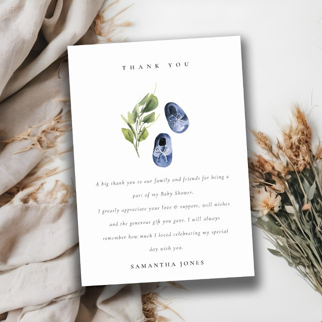 Tarjeta De Agradecimiento Cute Green Ink Blue Boy Shoes Foliage Baby Shower (Subido por el creador)