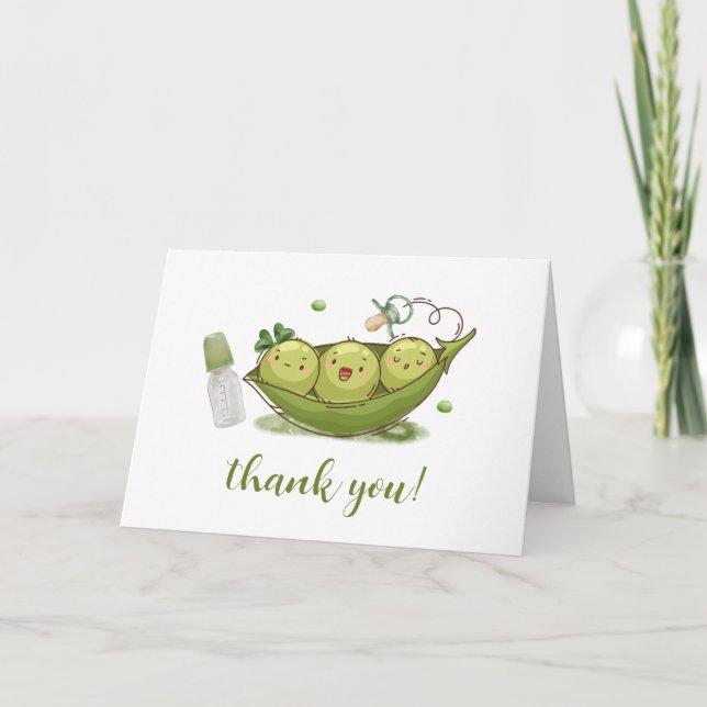 Tarjeta De Agradecimiento Cute Green Pacifier Sweet Pea In Pod Baby Shower (Anverso)