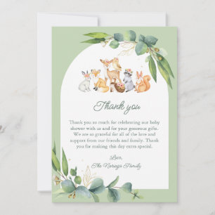 Tarjeta De Agradecimiento Cute Greenery Woodland Animals Baby Shower
