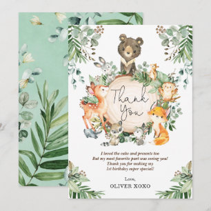 Tarjeta De Agradecimiento Cute Greenery Woodland Forest Animals Cumpleaños