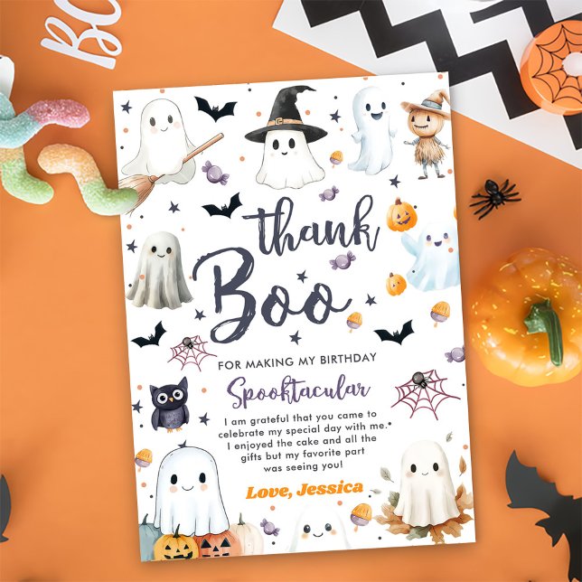 Tarjeta De Agradecimiento Cute Halloween Ghost Birday Party (Subido por el creador)