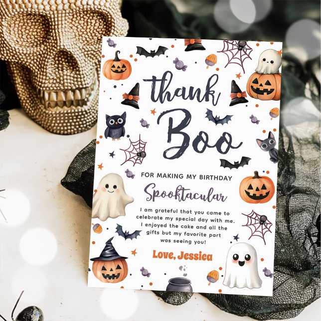 Tarjeta De Agradecimiento Cute Halloween Ghost Birday Party (Subido por el creador)