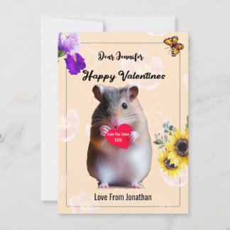 Tarjeta De Agradecimiento Cute Hamster Heart and flora diseño Valentine