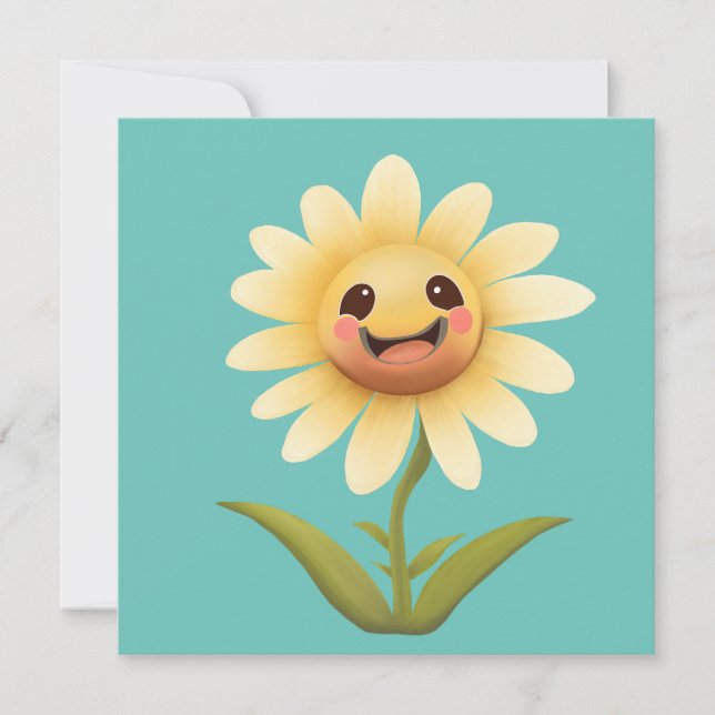 Tarjeta De Agradecimiento Cute Happy Flower Gracias (Anverso)