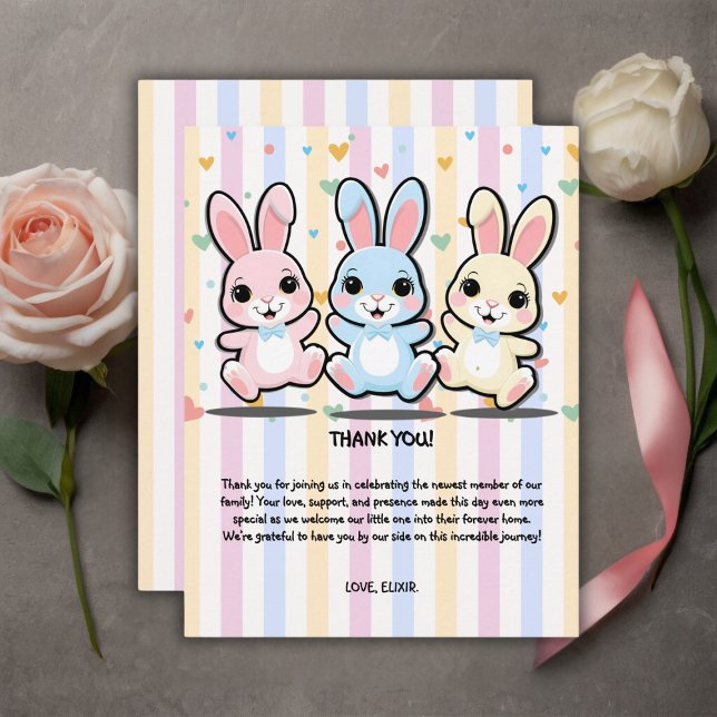 Tarjeta De Agradecimiento Cute Heart Bunny Hoppers Baby Shower (Subido por el creador)