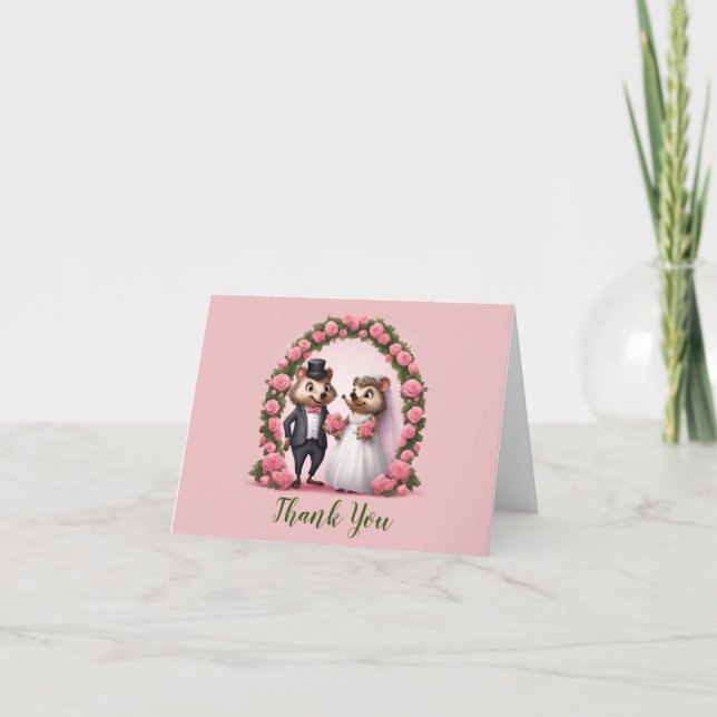 Tarjeta De Agradecimiento Cute Hedgehog Bride y Groom (Anverso)