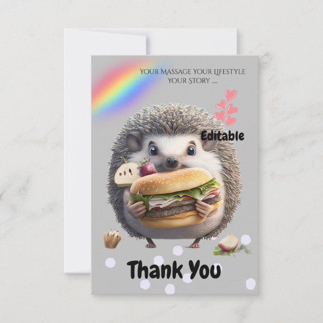 Tarjeta De Agradecimiento Cute Hedgehog Burger (Anverso)