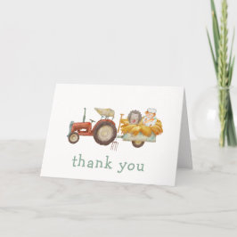 Tarjeta De Agradecimiento Cute Hedgehog Farm Tractor Baby Shower