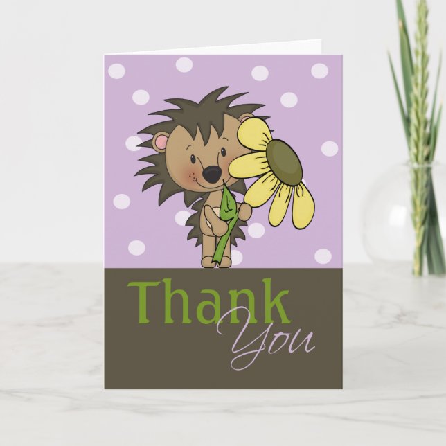 Tarjeta De Agradecimiento Cute Hedgehog, Gracias (Anverso)