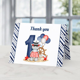 Tarjeta De Agradecimiento Cute Hippo Nautical Navy Blue primer cumpleaños