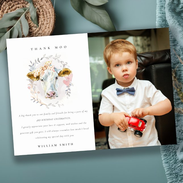Tarjeta De Agradecimiento Cute Holy Cow Farm Kids Foto Cumpleaños de Cualqui (Subido por el creador)