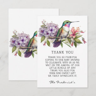 Tarjeta De Agradecimiento Cute Hummingbird Flora Baby Shower Gracias Cartas