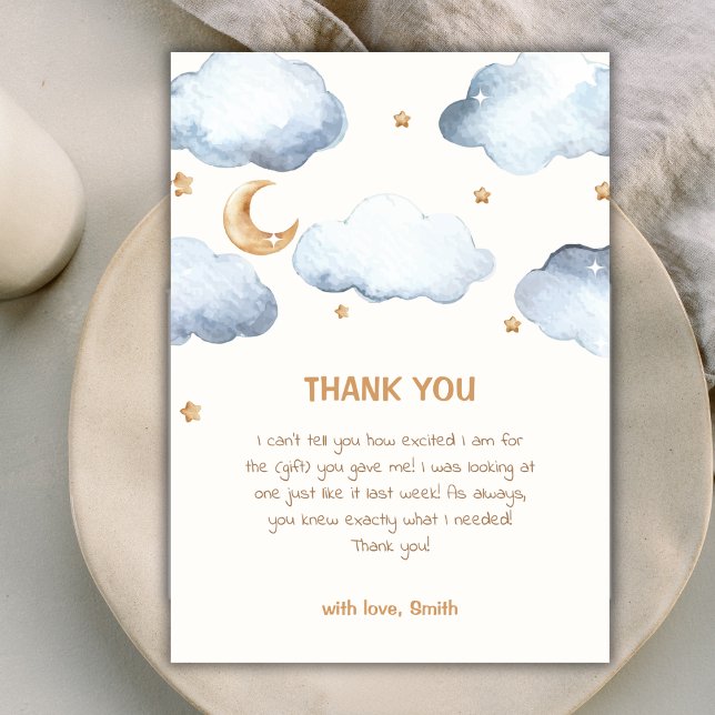 Tarjeta De Agradecimiento Cute Ivory Moon Stars Twinkle Boy Baby Shower (Cute Ivory Moon Stars Twinkle Boy Baby Shower Thank You Card)
