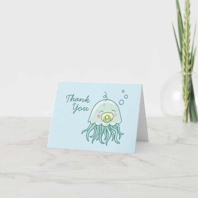 Tarjeta De Agradecimiento Cute Jellyfish Baby Shower Kawaii Gracias (Anverso)