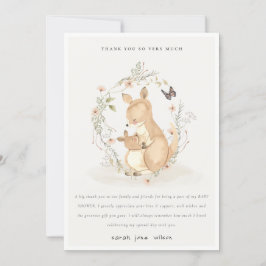 Tarjeta De Agradecimiento Cute Joey Mama Kangaroo Floral Wreath Baby Shower