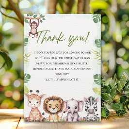 Tarjeta De Agradecimiento Cute Jungle Animals Baby Shower Boy