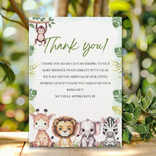 Tarjeta De Agradecimiento Cute Jungle Animals Baby Shower Boy