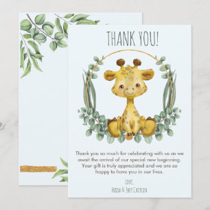 Tarjeta De Agradecimiento Cute Jungle Safari Giraffe Baby Shower Gracias