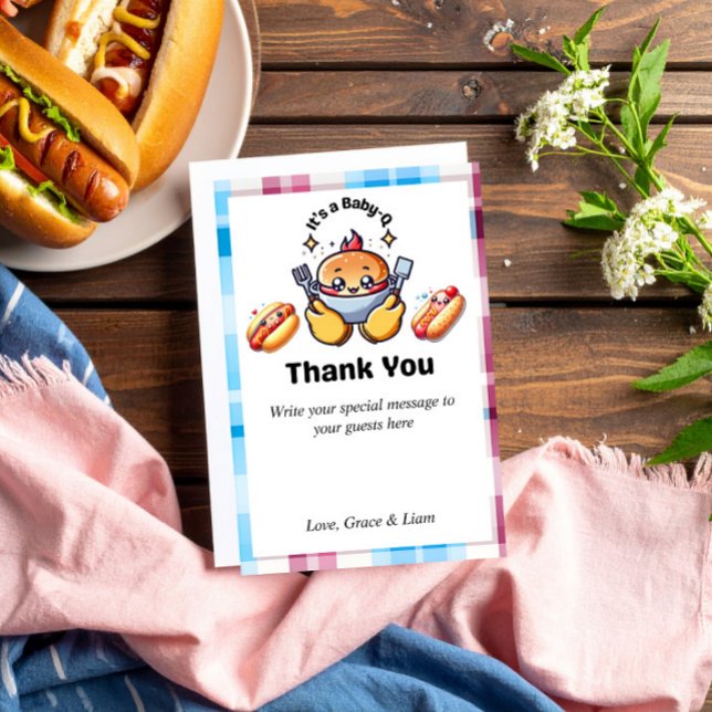 Tarjeta De Agradecimiento Cute Kawaii Baby-Q Gender Reveal Party (Subido por el creador)