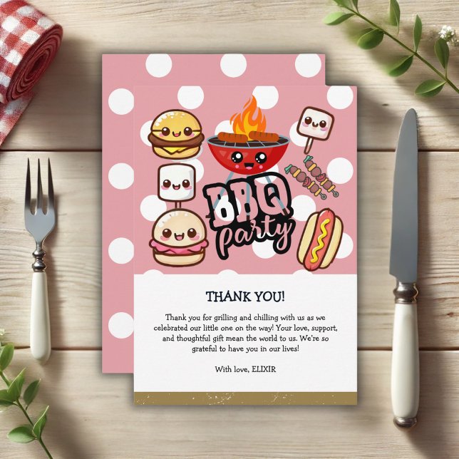 Tarjeta De Agradecimiento Cute Kawaii BBQ Fiesta Baby Shower (Subido por el creador)