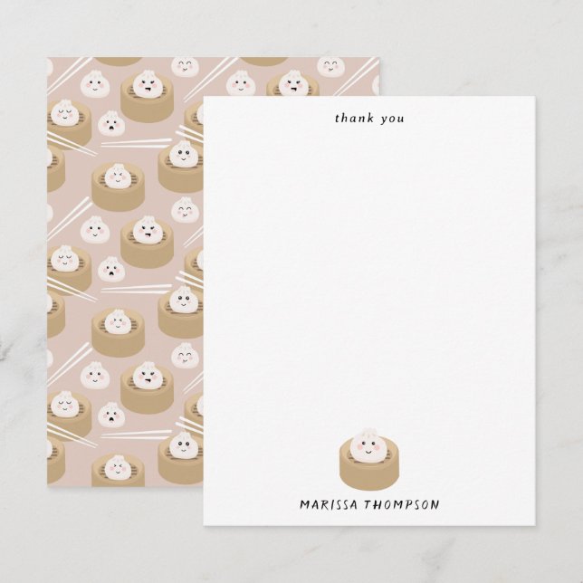 Tarjeta De Agradecimiento Cute Kawaii Dumplings Steamer Chopsticks (Anverso / Reverso)