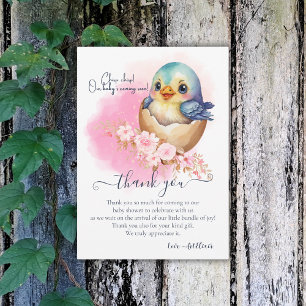 Tarjeta De Agradecimiento Cute Kawaii Egg Bird Elegant Floral Baby Shower