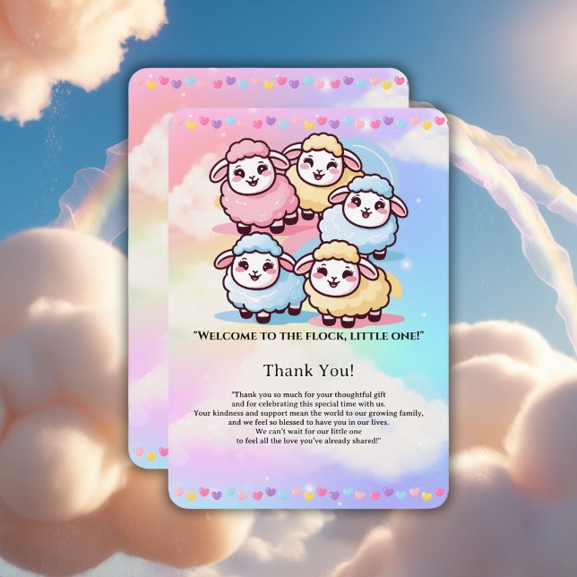 Tarjeta De Agradecimiento Cute Kawaii Little Lamb Baby Shower (Subido por el creador)