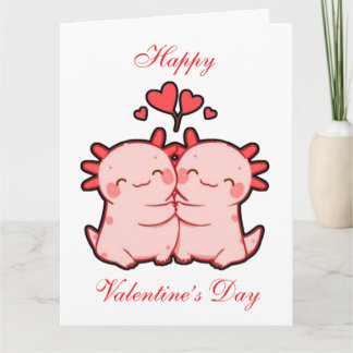 Tarjeta De Agradecimiento Cute Kawaii Lizard Couple Valentine’s Day Card