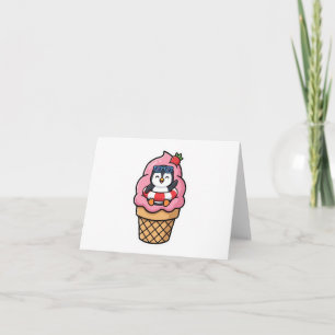 Tarjeta De Agradecimiento Cute Kawaii Pingüino Cono de Helado Verano BSticke