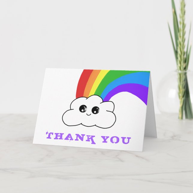 Tarjeta De Agradecimiento Cute Kawaii Rainbow Cloud Kids Gracias cumpleaños (Anverso)
