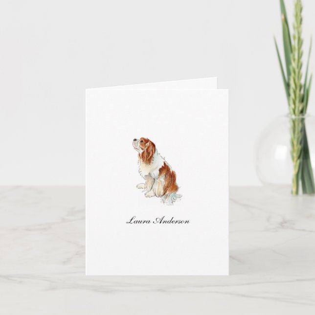 Tarjeta De Agradecimiento Cute King Charles Spaniel acuarela Doble (Anverso)