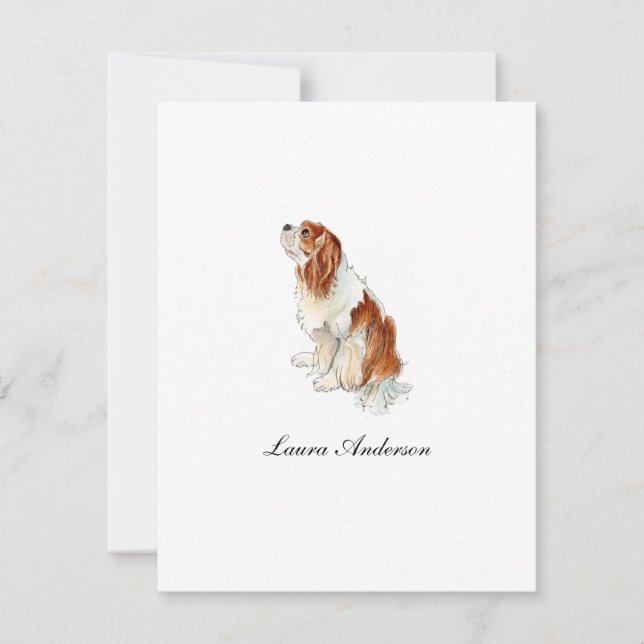 Tarjeta De Agradecimiento Cute King Charles Spaniel acuarela Flat (Anverso)