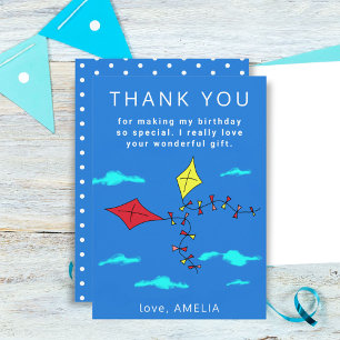 Tarjeta De Agradecimiento Cute Kites Rojo Amarillo con Nombre de Niños Cumpl