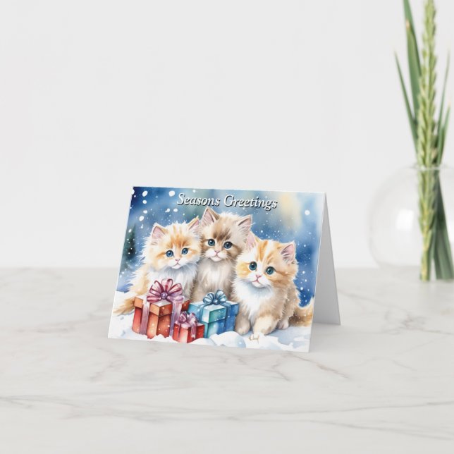 Tarjeta De Agradecimiento Cute Kitten Xmas Card (Anverso)